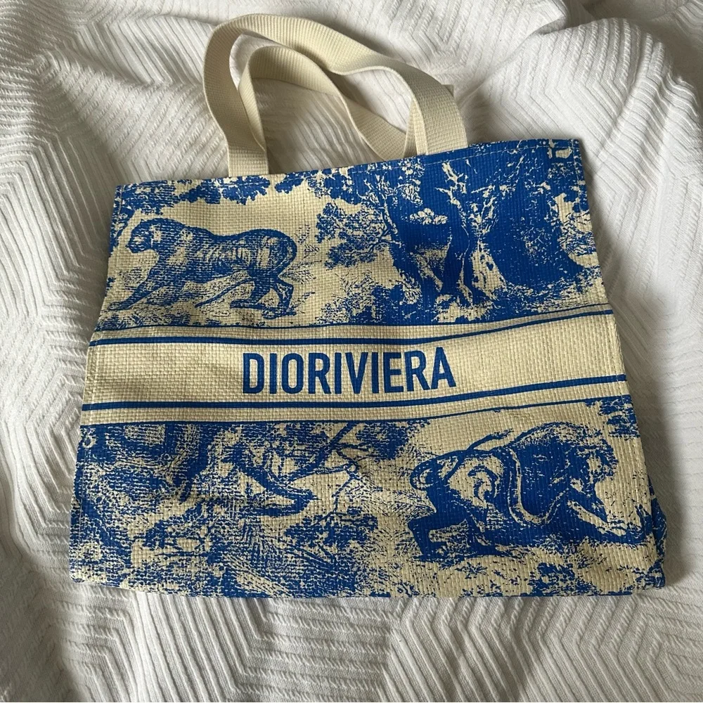 CHRISTIAN DIOR Straw Dioriviera Tote Blue - Picture 4 of 9